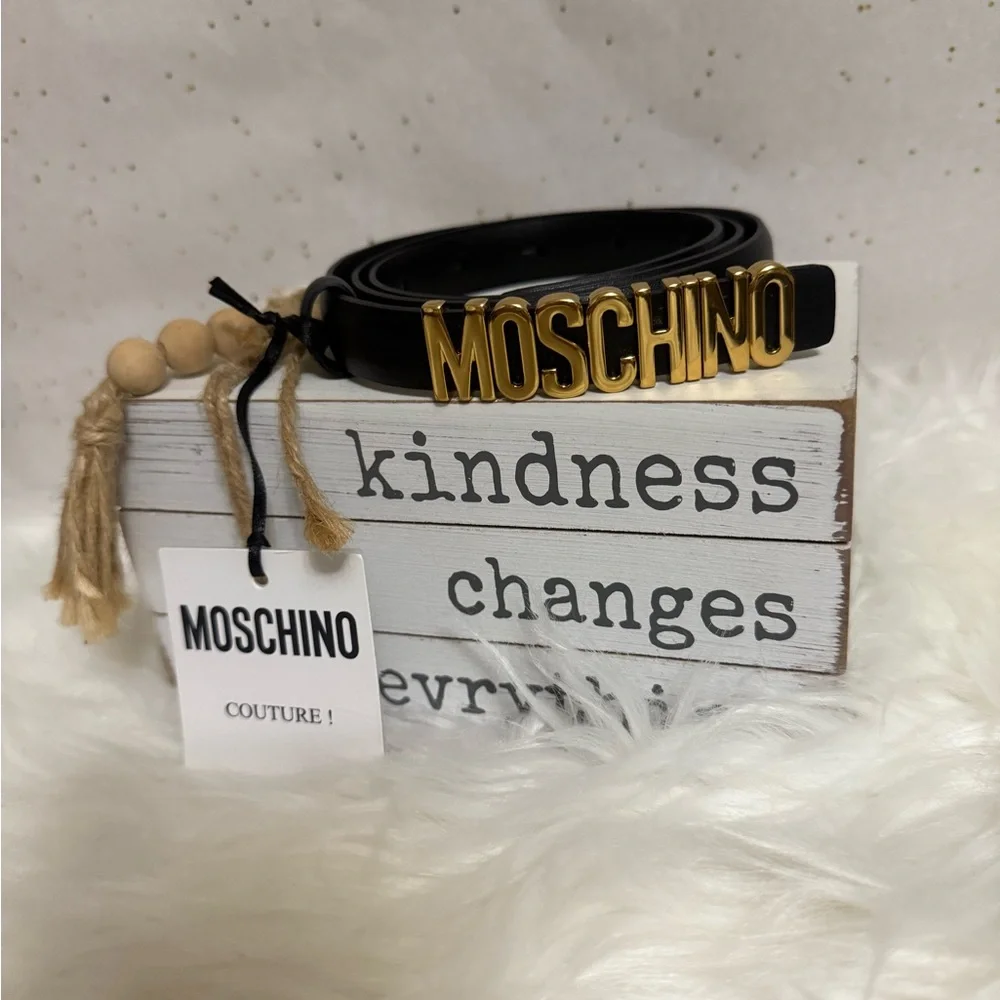 Moschino slim Black and Gold Signature Belt
